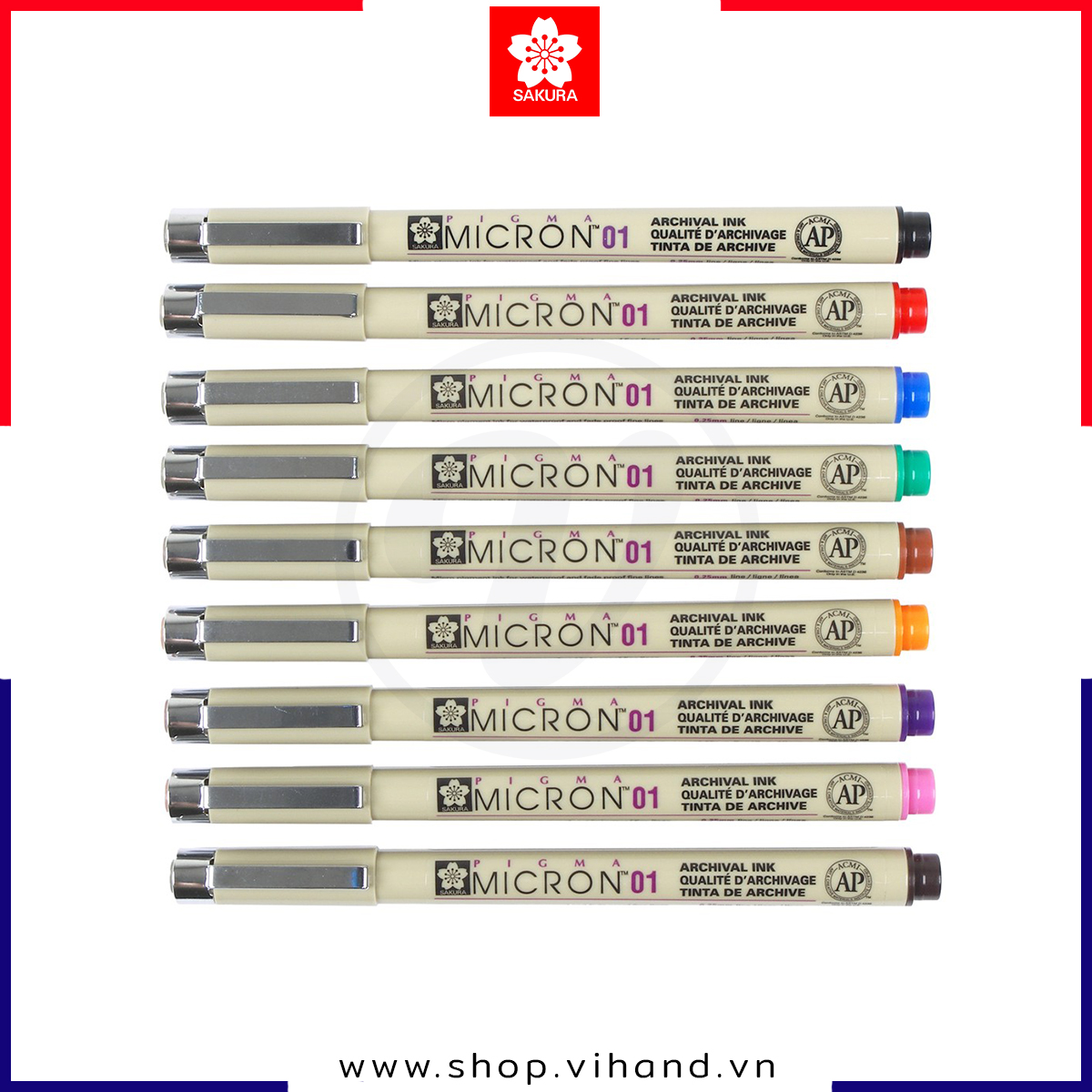 Bút line đi nét vẽ kỹ thuật nhiều màu Sakura Pigma Micron 01 - Ngòi 0.25mm