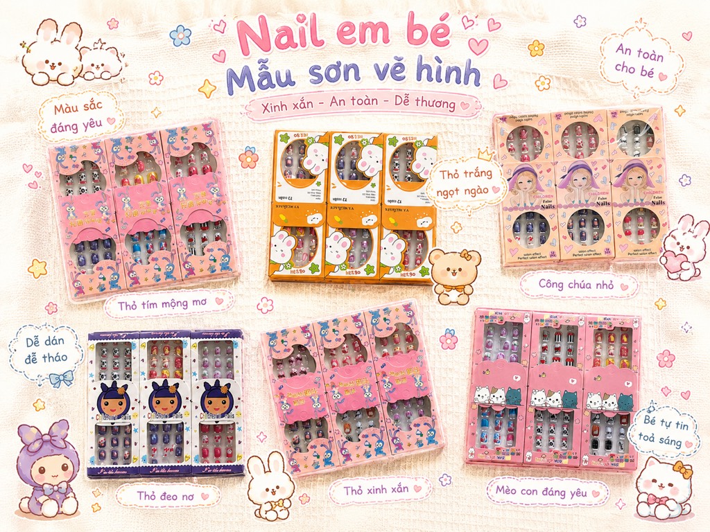 Set 12 Móng Tay Trẻ Em Loại Sơn