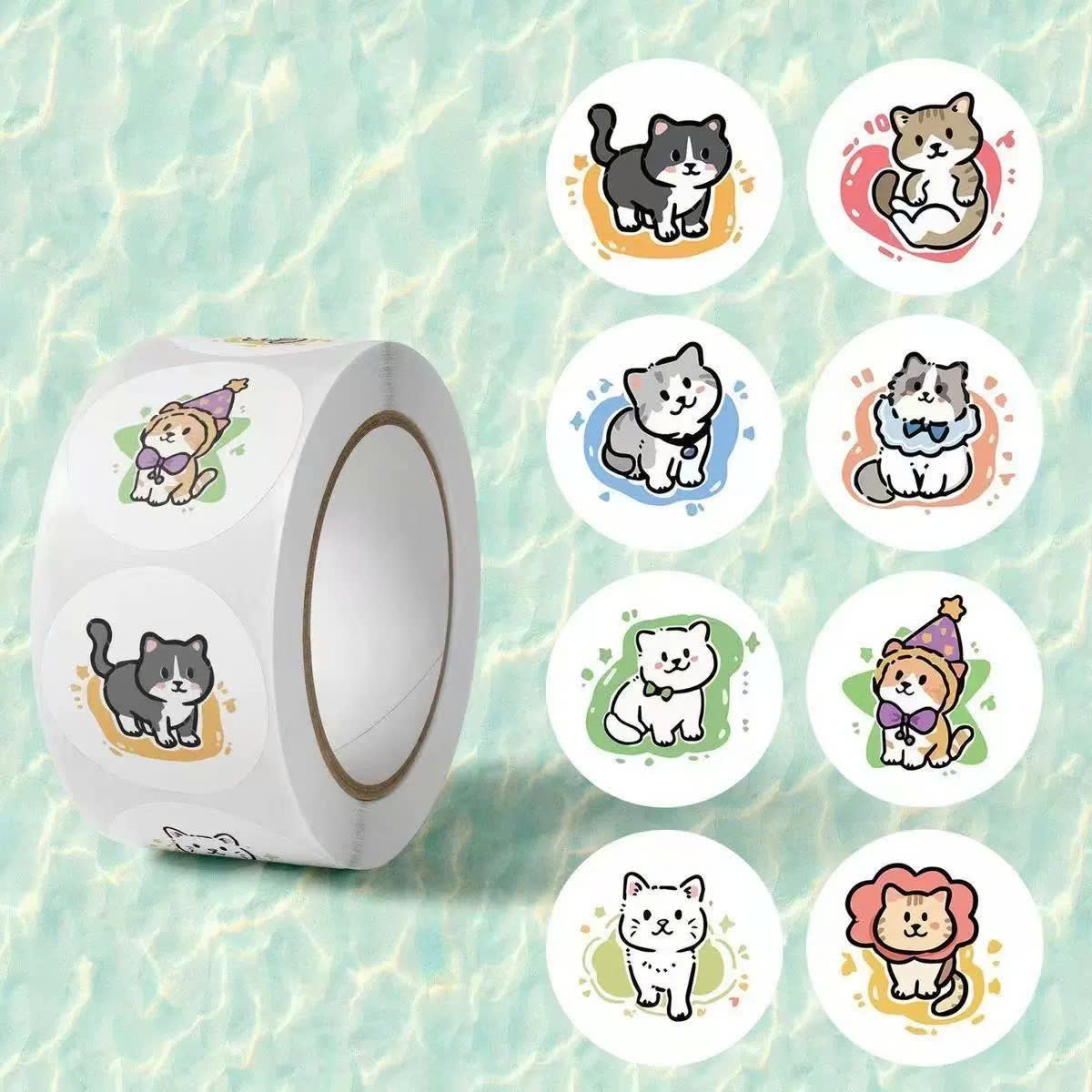 Cuộn 500 Sticker Mèo Hoạt Hình Dễ Thhuowng RCSTK474