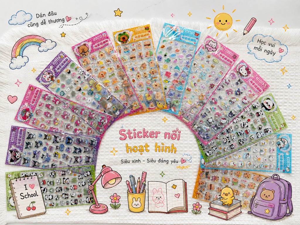 Set 10 Sticker Nổi Hoạt Hình