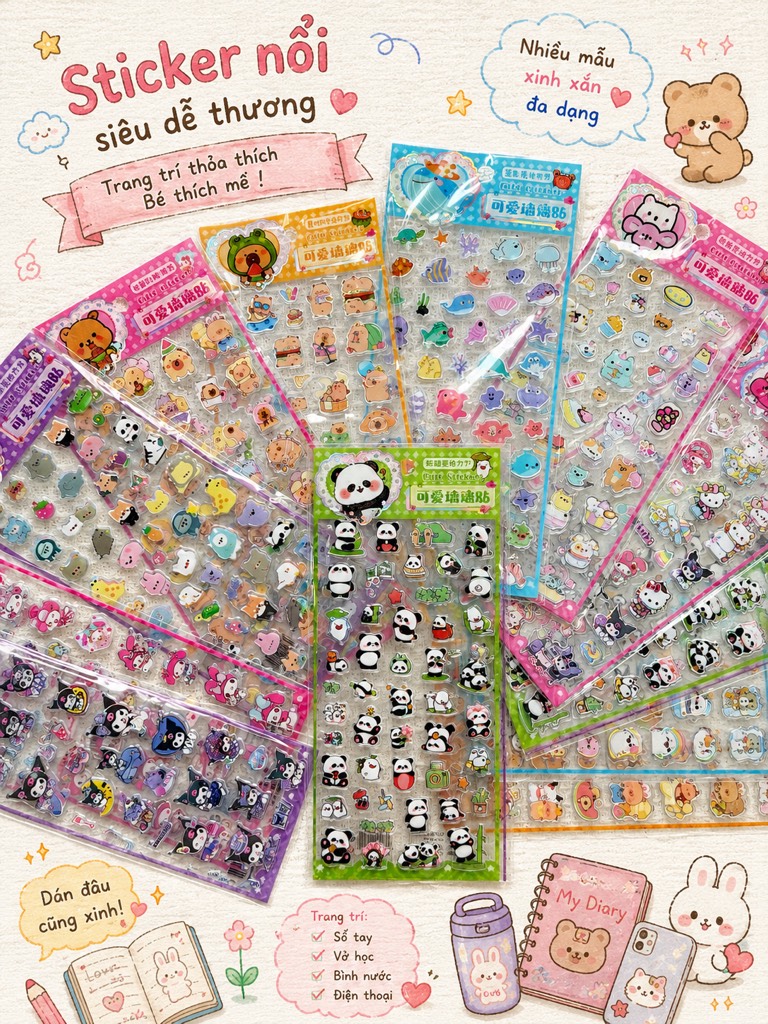 Set 10 Sticker Nổi Hoạt Hình