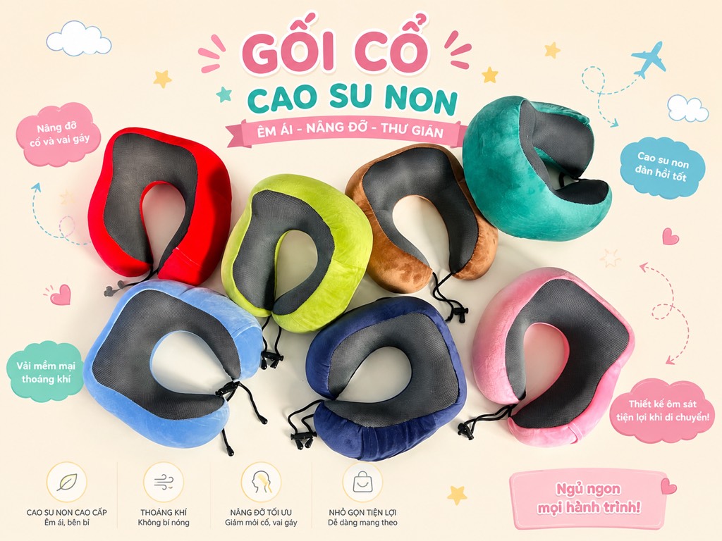 Gối Cổ Trơn Vuông Cao Su