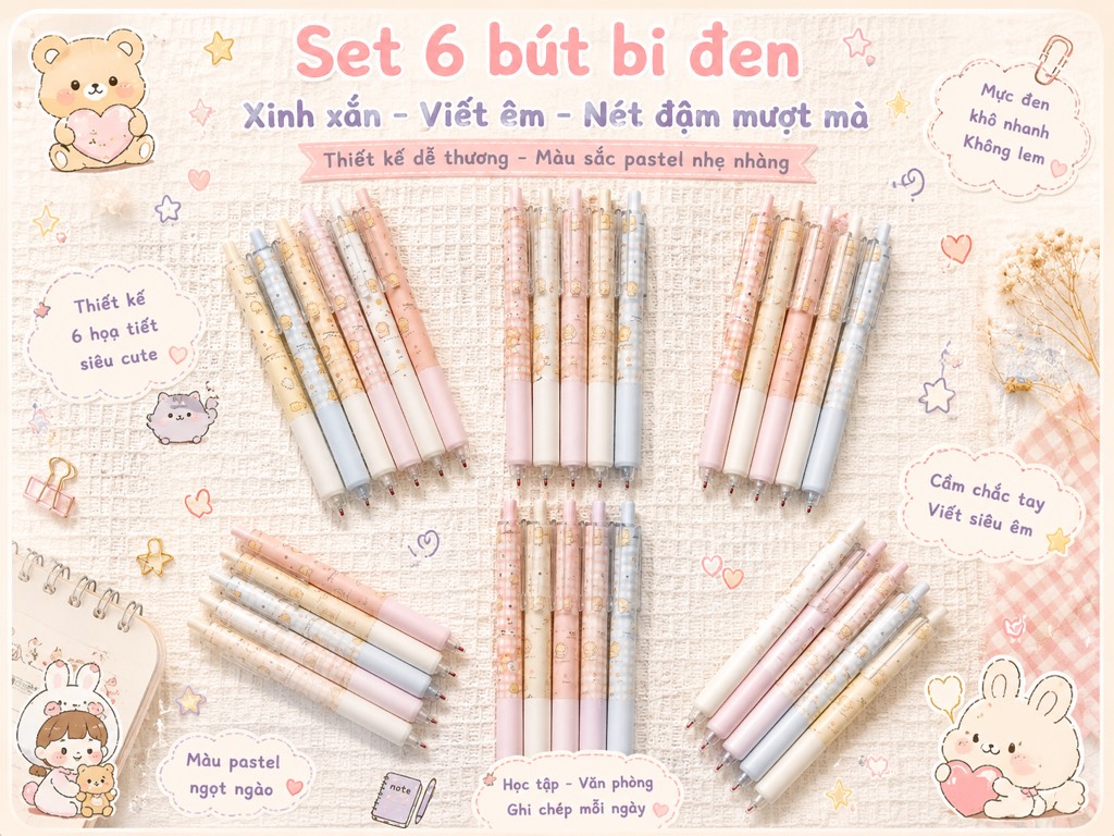 Túi 6 Bút Bi Đen RC4378