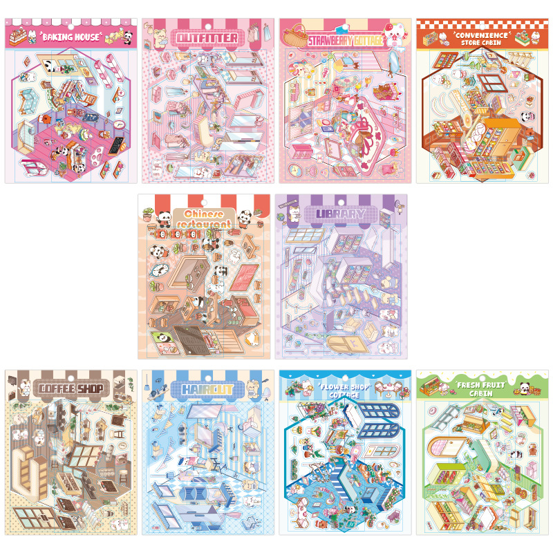 Set 10 Sticker Trang Trí Cảnh 3D RCSTK270