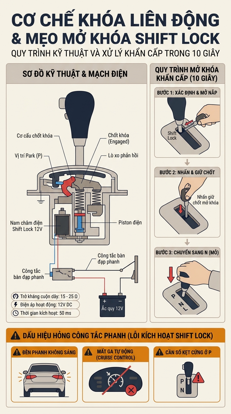 CẦN SỐ Ô TÔ BỊ KẸT Ở SỐ P: MẸO MỞ KHÓA SHIFT LOCK TRONG 10 GIÂY