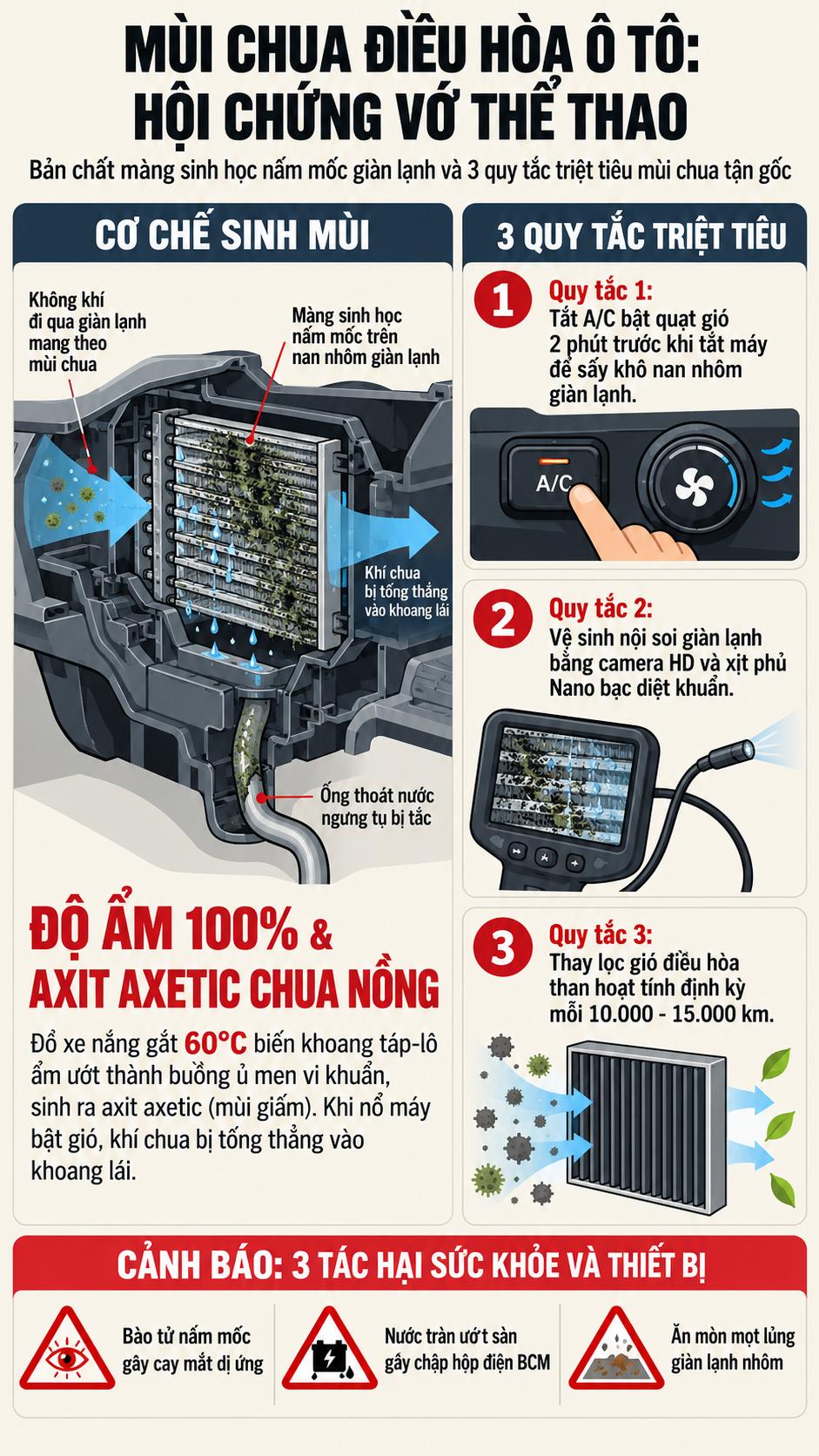 Vệ sinh nội soi giàn lạnh ô tô bằng camera HD và dung dịch Nano bạc khử mùi chua nấm mốc