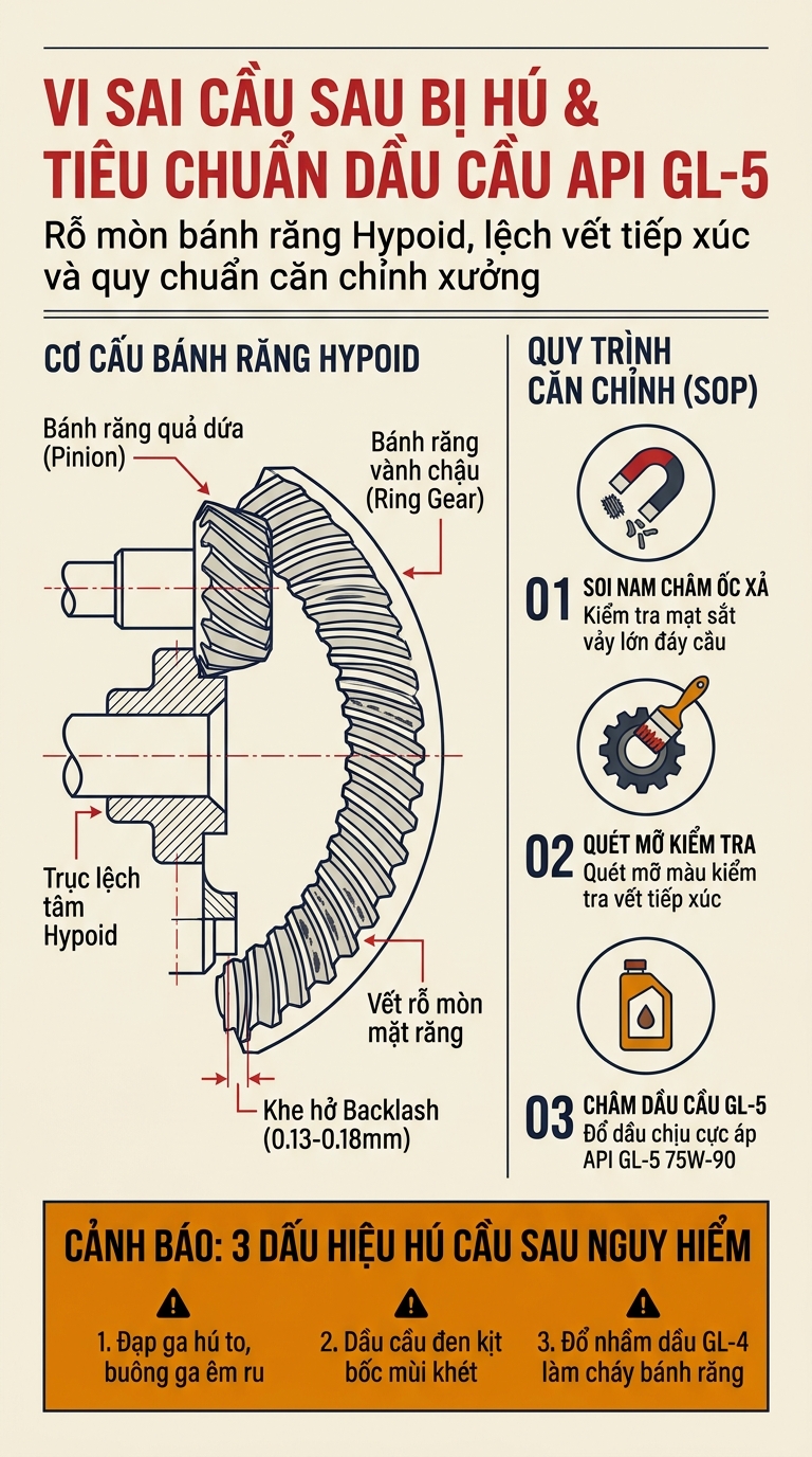 VI SAI CẦU SAU BỊ HÚ KHI ĐẠP GA: TIÊU CHUẨN CHỌN DẦU CẦU API GL-5