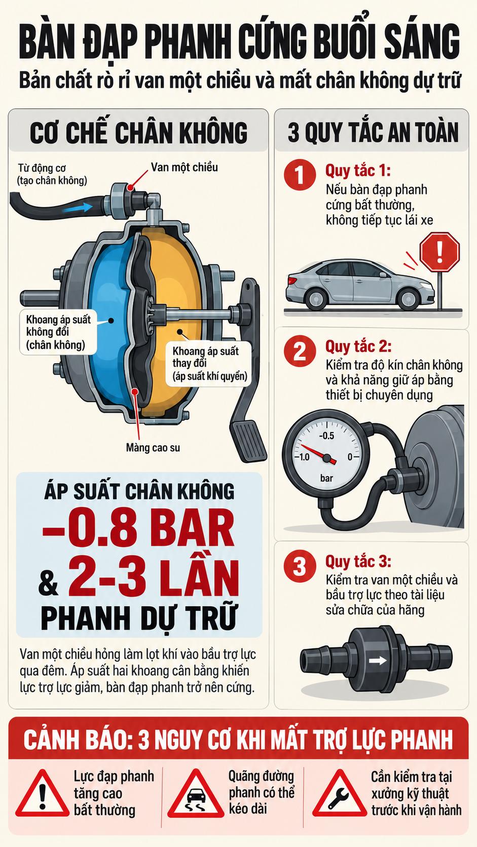 Cấu tạo bầu trợ lực phanh chân không và quy trình kiểm tra van một chiều ô tô