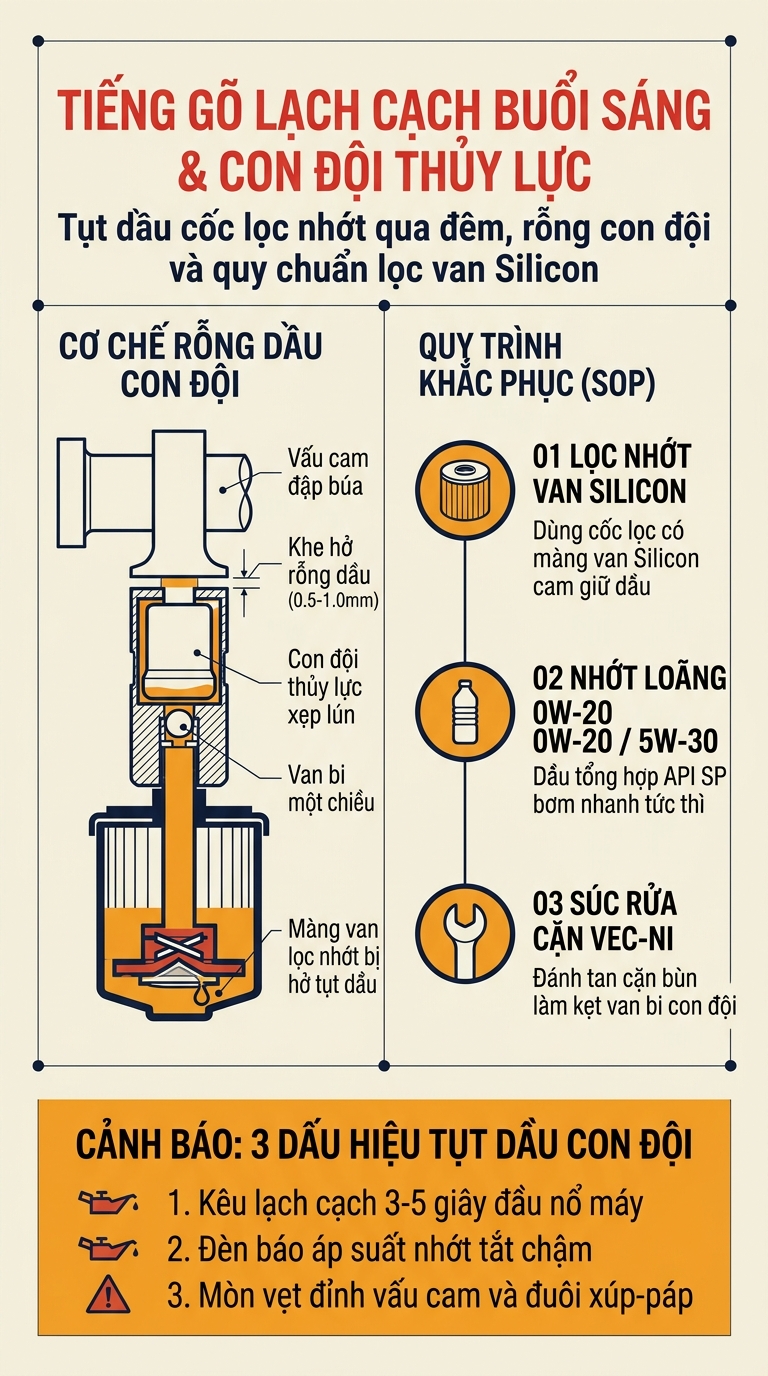 TIẾNG GÕ LẠCH CẠCH KHI NỔ MÁY BUỔI SÁNG: VÌ SAO CON ĐỘI KÊU CẠCH?