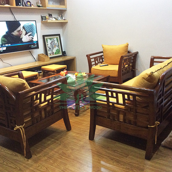 Không gian phòng khách mới lạ với mẫu sofa gỗ tự nhiên hiện đại phong cách Grand bois