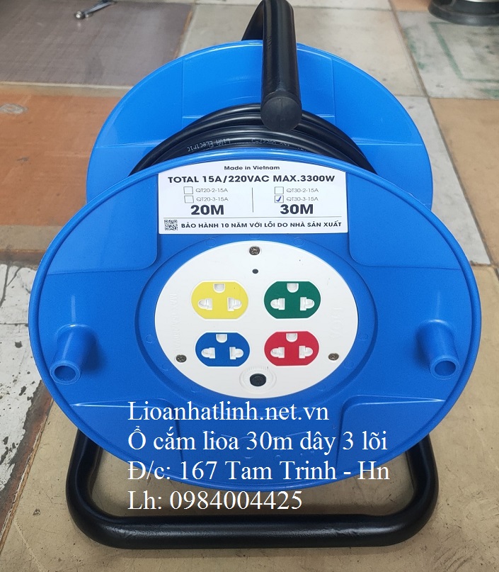 Ổ CẮM KÉO DÀI LIOA QUAY TAY KIỂU RULO 30M DÂY 3 LÕI QT30 - 3 - 15A