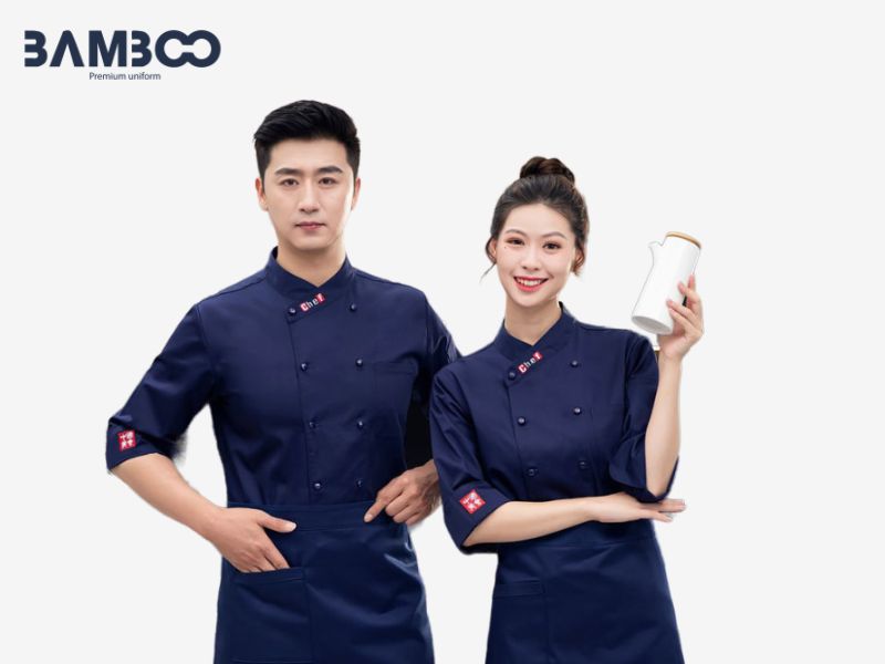 Áo bếp xanh navy giúp che vết bẩn tốt, bền đẹp, thoáng khí