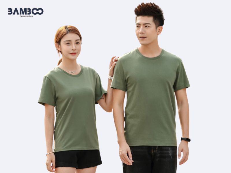 Áo đồng phục màu xanh rêu cổ tròn