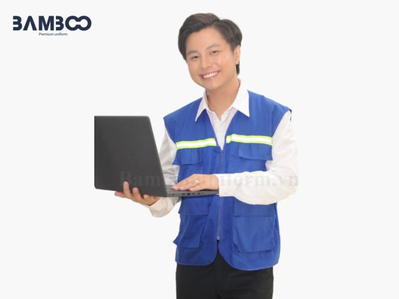Áo gile bảo hộ xanh dương tiện dụng, có phản quang, nhiều túi và dễ nhận diện