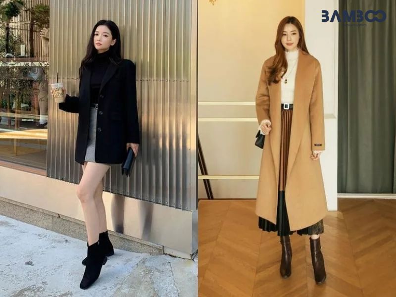 Áo khoác dạ kết hợp cùng boot