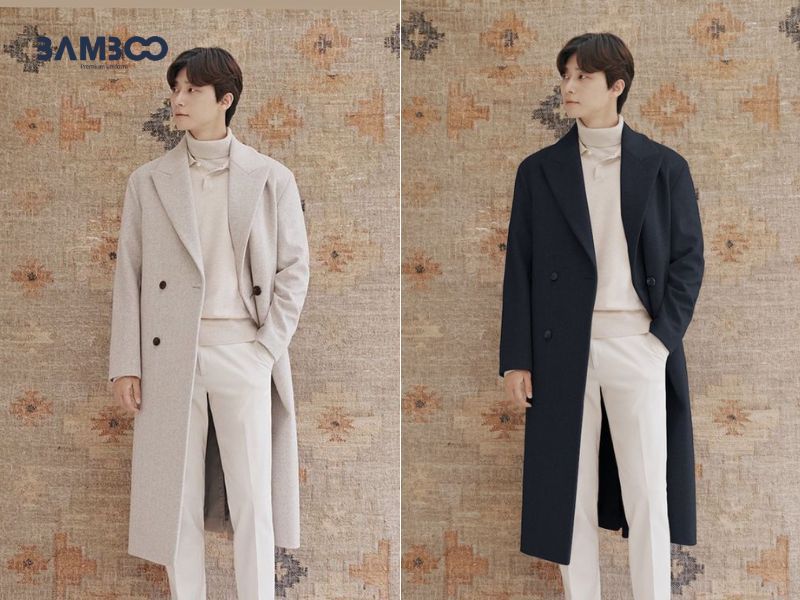 Áo khoác dáng dài kết hợp áo len cổ lọ