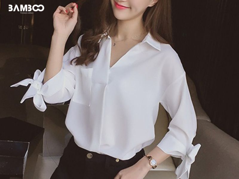 Áo kiểu tay thắt nơ thêm sự điệu đà và nữ tính cho trang phục công sở