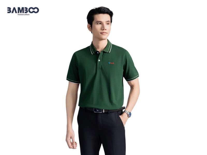 Áo polo đồng phục màu xanh lá chuyên nghiệp, thanh lịch