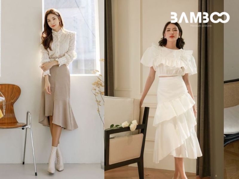 Cách phối chân váy công sở và áo Polo