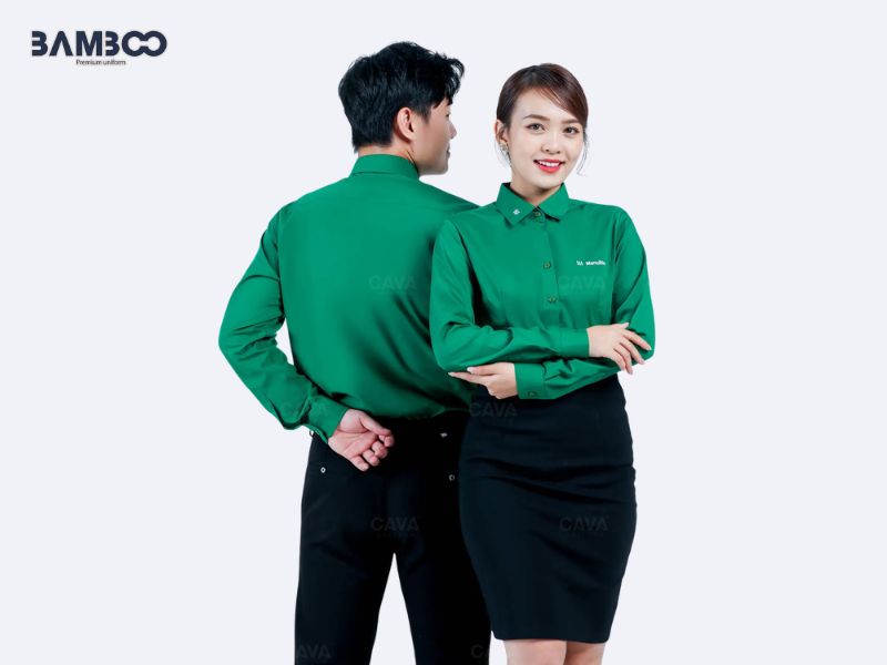 Áo sơ mi đồng phục màu xanh lá cây thanh lịch
