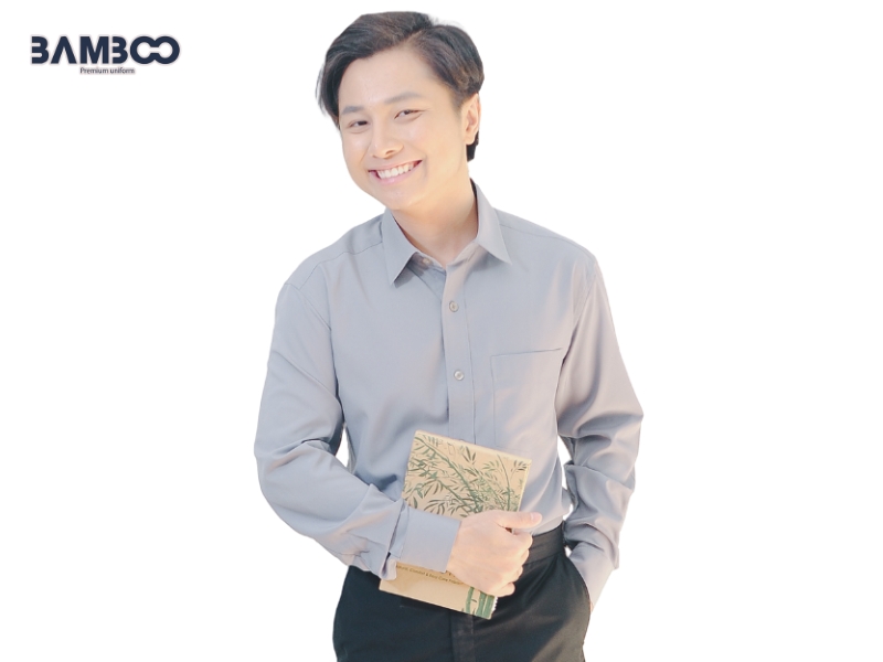 Áo sơ mi nam đồng phục màu xám thanh lịch, hiện đại, dễ phối đồ và nhận diện thương hiệu