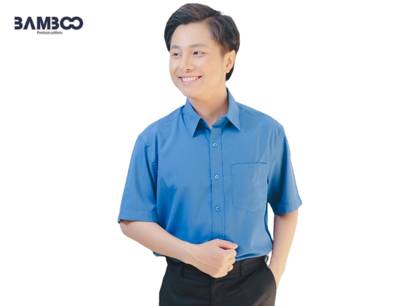 Áo sơ mi nam ngắn tay xanh dương đậm thanh lịch, gọn gàng, thoải mái và chuyên nghiệp