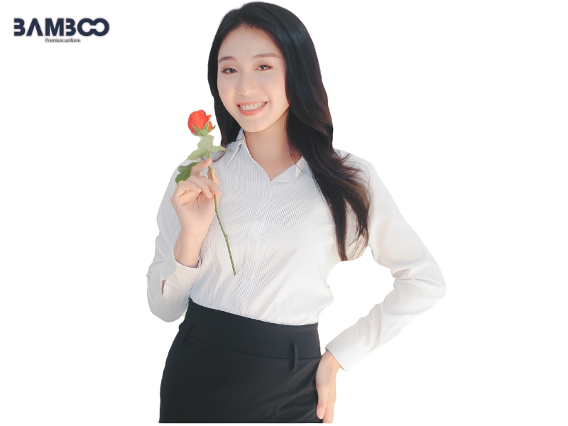 Áo sơ mi nữ trắng sọc kẻ tay dài thanh lịch, dễ phối đồ, phù hợp làm đồng phục công sở