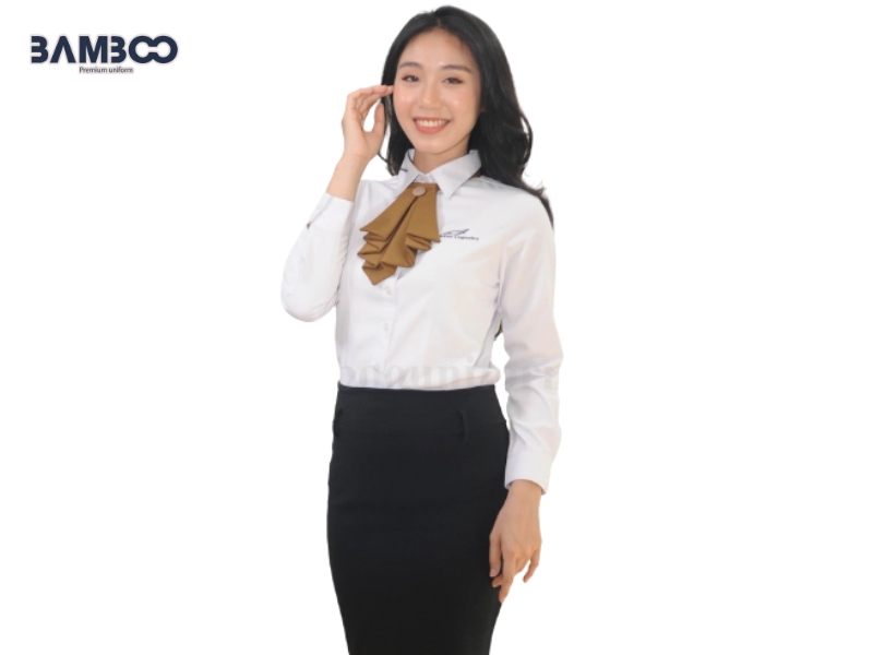 Áo sơ mi nữ cổ bẻ phối nơ xếp tầng thanh lịch, tôn dáng và phù hợp môi trường công sở