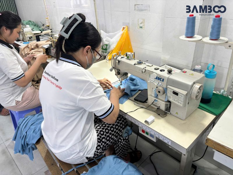 Bamboo Uniform may áo sơ mi nam nữ xanh cam giá tốt
