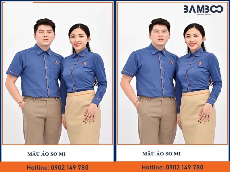 Mẫu áo sơ mi nam nữ xanh cam