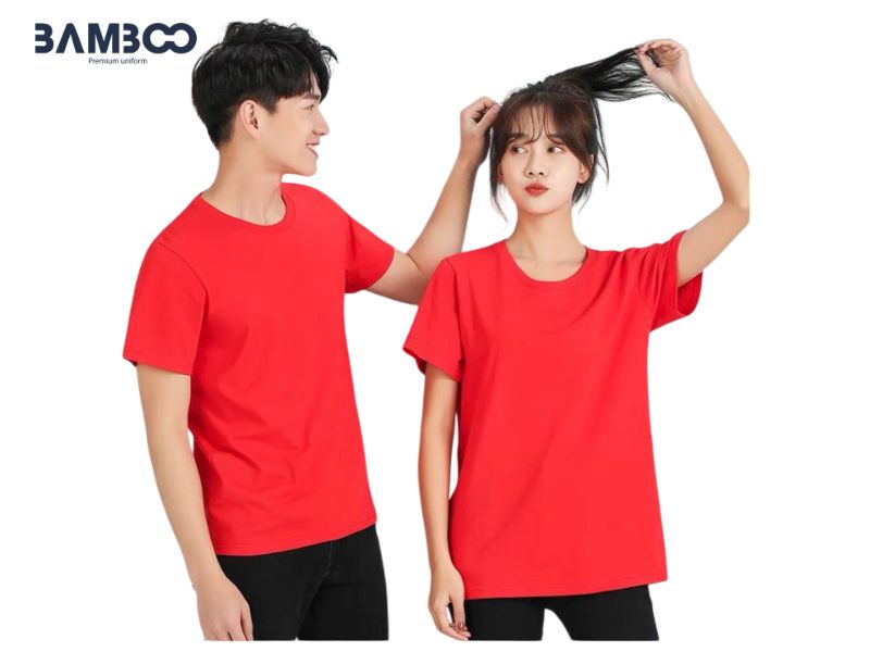 Áo thun cổ tròn đồng phục màu đỏ