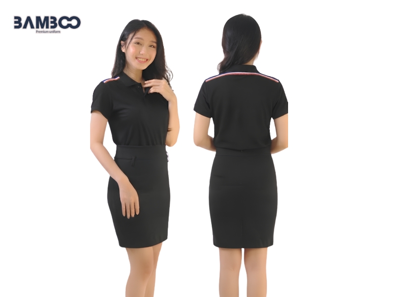 Áo thun đen tay ngắn thiết kế polo gọn gàng, phối màu nổi bật, dễ mặc và thoải mái