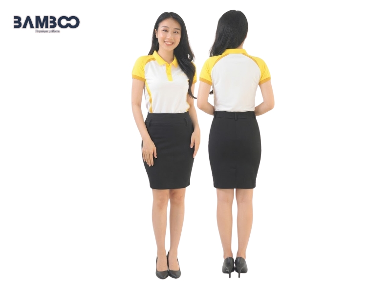 Áo thun công ty Vissa trẻ trung, phối vàng trắng nổi bật, form đẹp, thoải mái