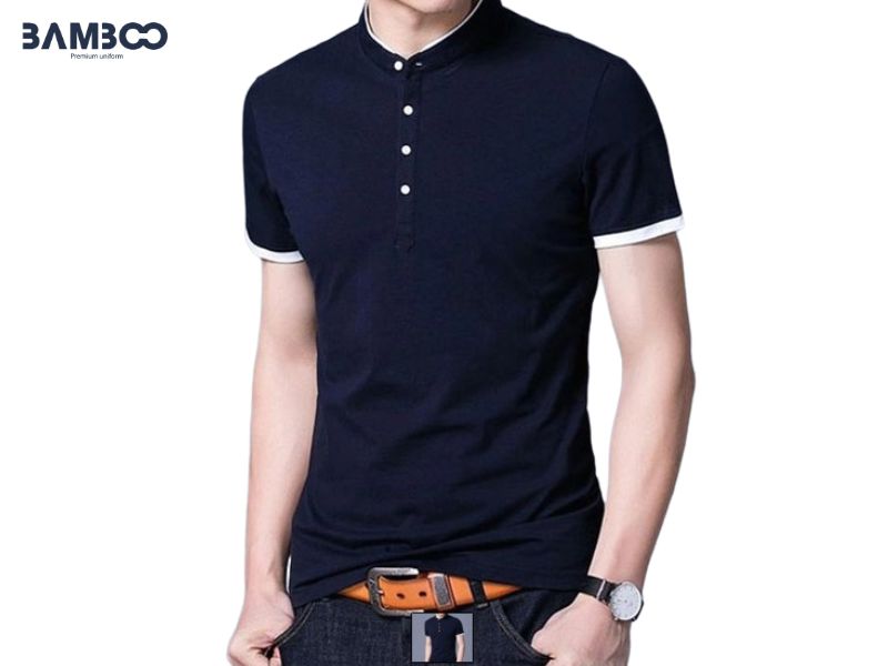 Áo thun đồng phục công sở đen viền trắng