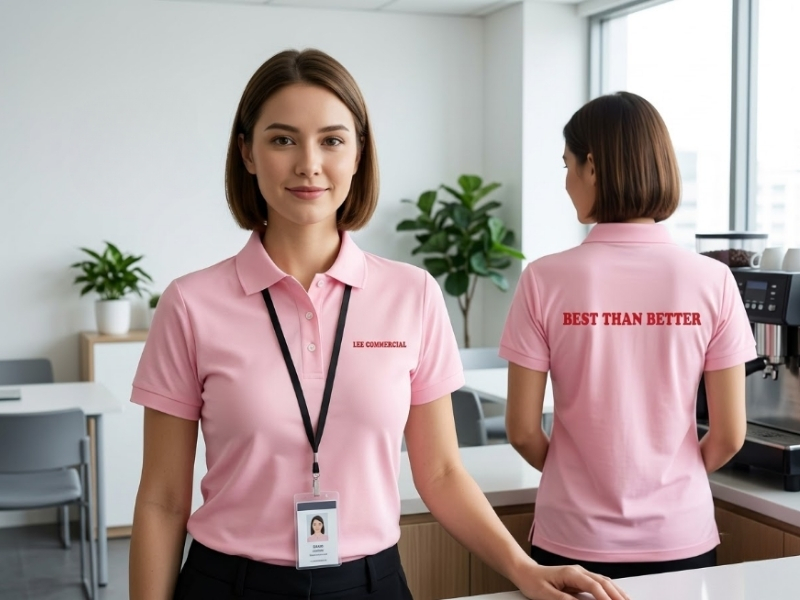 Áo thun đồng phục công sở hồng trẻ trung, thanh lịch