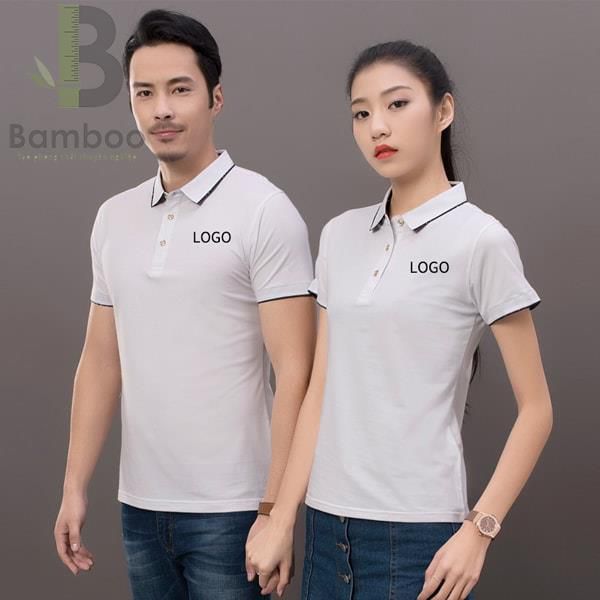 Áo thun đồng phục công sở trắng viền đen thiết kế tối giản, trẻ trung