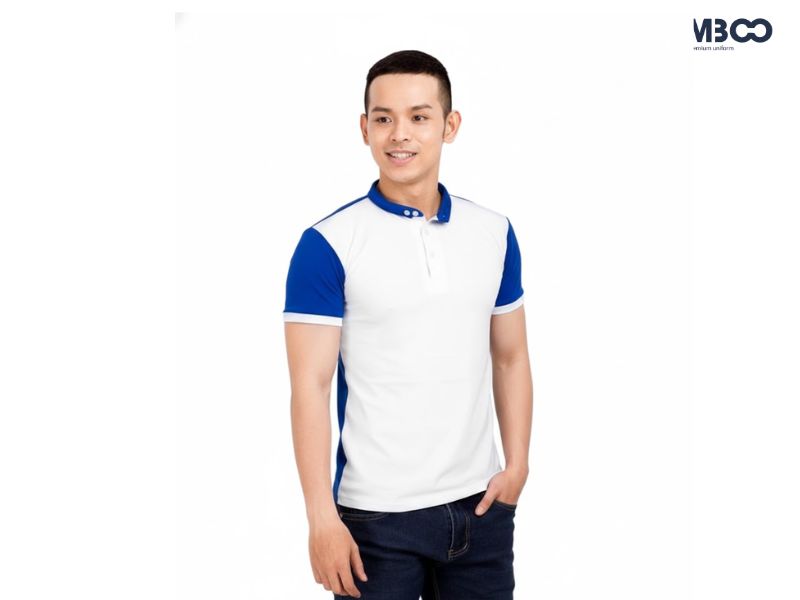 Áo thun công sở trắng viền xanh dương năng động, thanh lịch và đầy tự tin