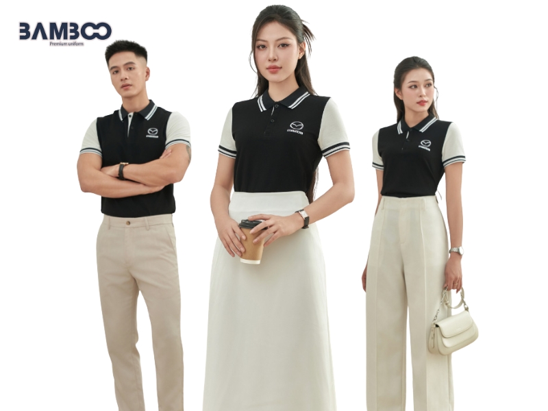 Áo thun cổ trụ tạo vẻ lịch sự, gọn gàng và dễ phối nhận diện thương hiệu hãng xe