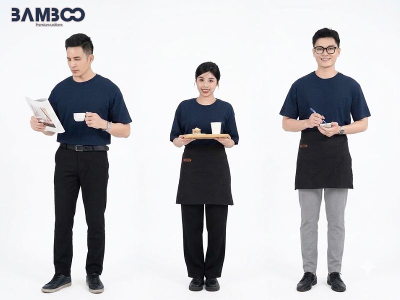 Áo thun phục vụ cổ tròn trẻ trung, thoáng mát, co giãn tốt, dễ in logo đồng bộ