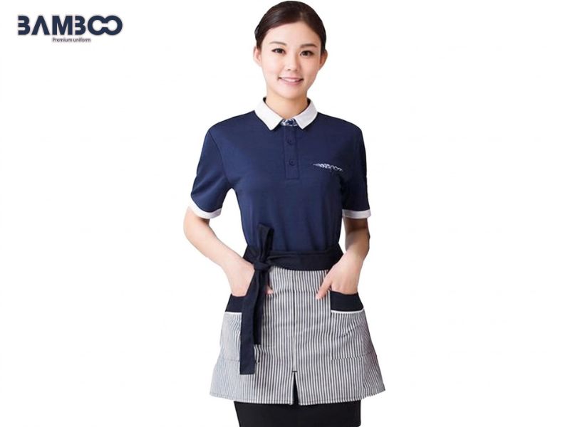 Áo thun phục vụ cổ trụ lịch sự, co giãn tốt, phối màu đẹp và thêu logo nổi bật