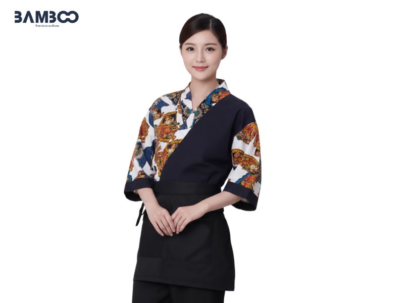 Bamboo Uniform may áo bếp đen họa tiết giá tốt, dịch vụ tận tâm