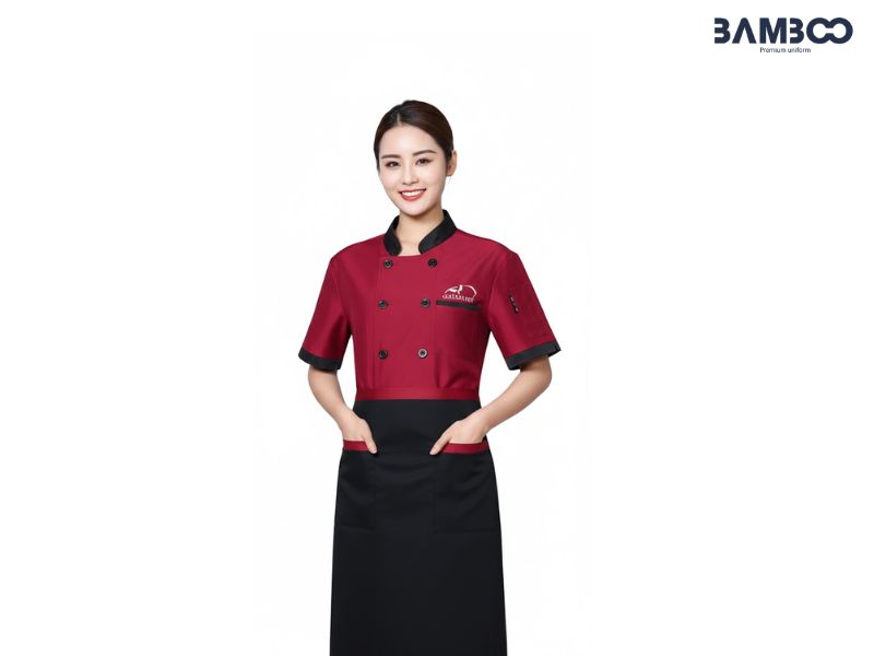 Bamboo Uniform may mẫu áo bếp đỏ đô hiện đại, giá tốt