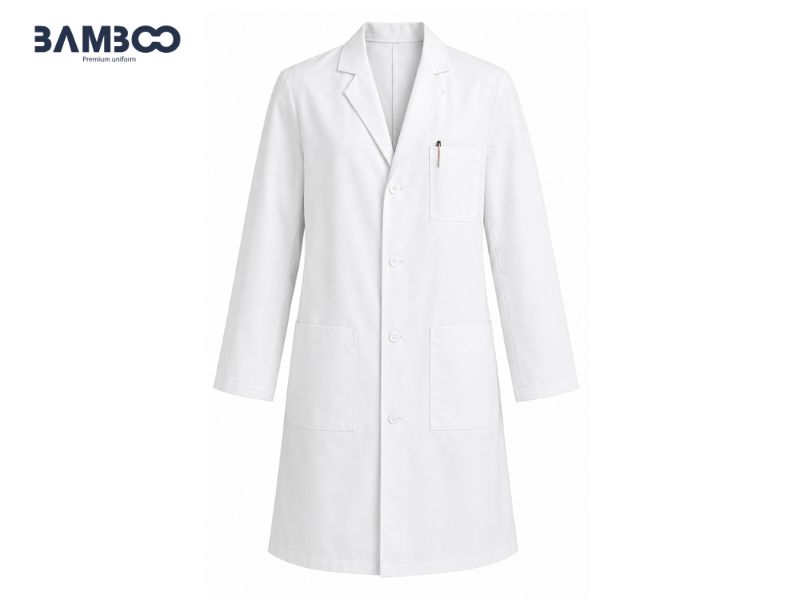 May áo blouse bác sĩ trắng 04 tại Bamboo Uniform chuẩn y tế, giá xưởng