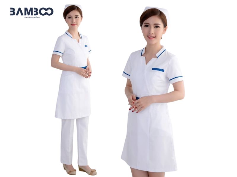 Bamboo Uniform nhận may áo điều dưỡng cổ chữ V trắng chất lượng, giá xưởng