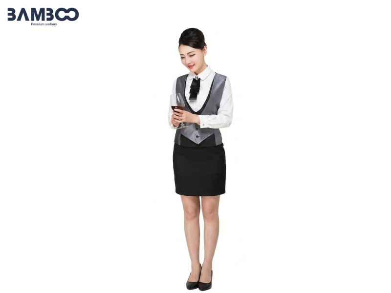 Bamboo Uniform - Xưởng may mẫu áo gile nhân viên phục vụ trắng xám uy tín