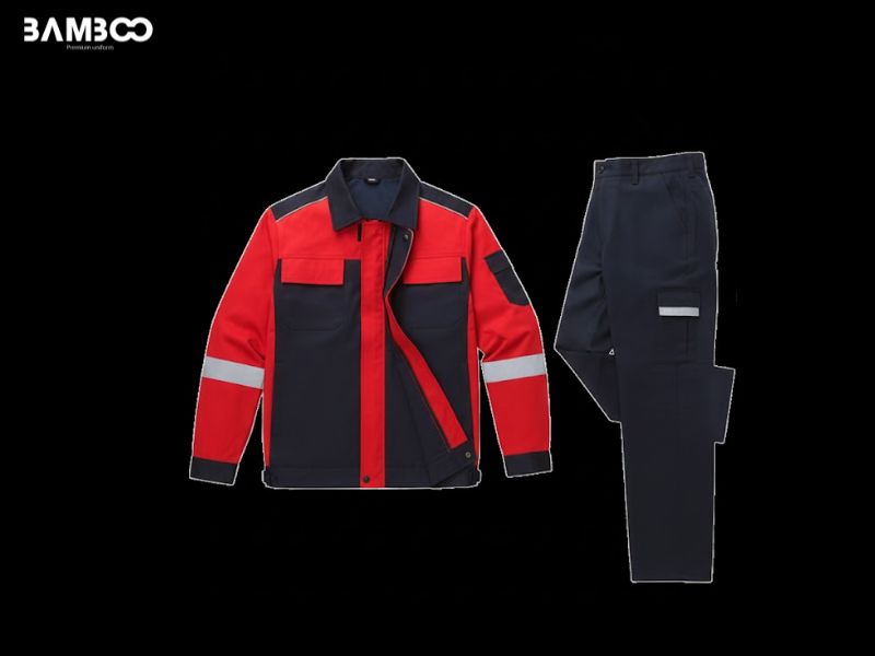 Bamboo Uniform may áo khoác bảo hộ nam nữ đỏ đen chất lượng cao