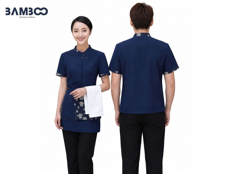 Bamboo Uniform may áo nhân viên phục vụ màu xanh đen cao cấp