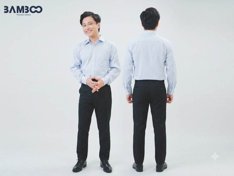 Bamboo Uniform may sơ mi nam sọc kẻ dài tay theo yêu cầu, chuẩn form, giá tốt
