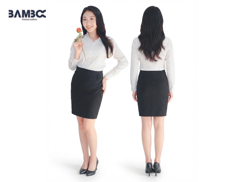 Bamboo Uniform may áo sơ mi nữ trắng sọc kẻ theo yêu cầu, bền đẹp, chuẩn form