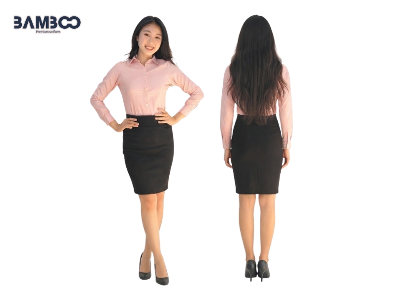 Bamboo Uniform may áo sơ mi nữ hồng phấn theo yêu cầu, chuẩn form, giá tốt